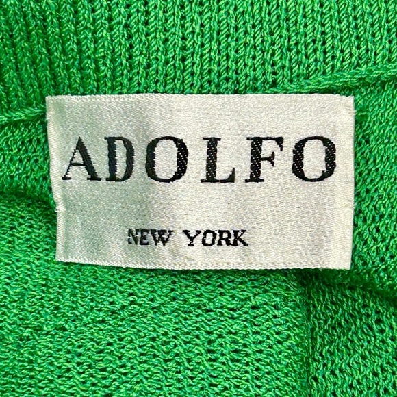Vintage Adolfo New York Knit Skirt Suit Set Green & White | 70% Wool | Size S - Picture 8 of 8